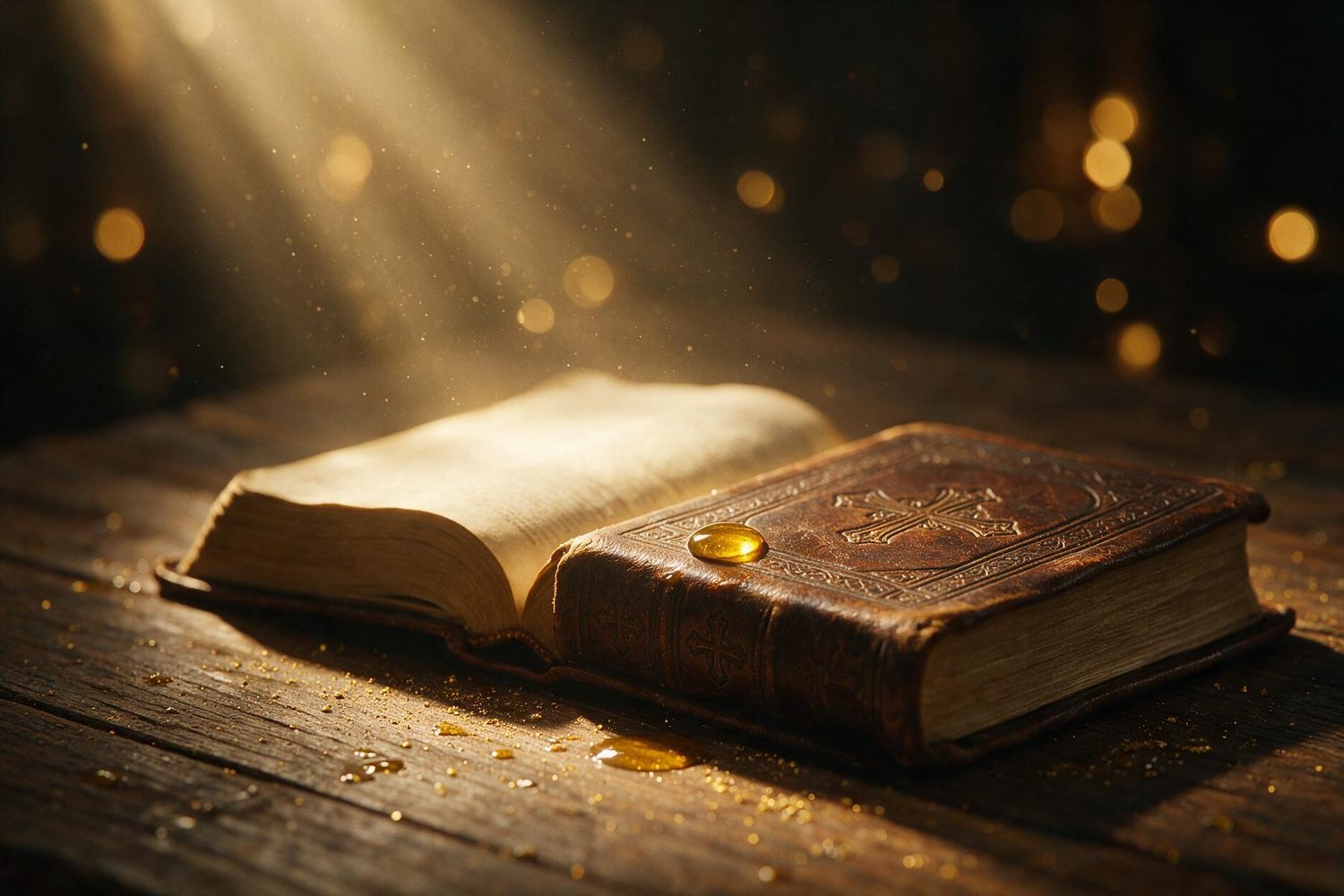 Bible ouverte et goutte d’huile d’onction
